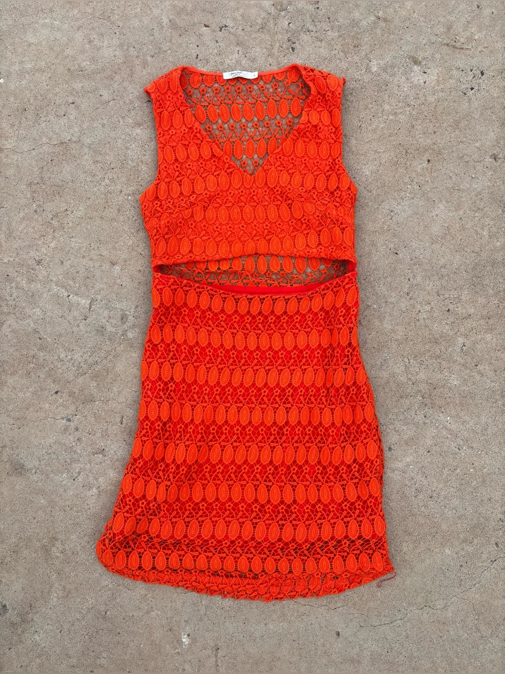 Sara Boo Neon Orange Guipure Lace Midriff Cutout Mini Dress Size L